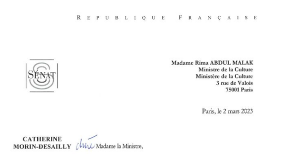Courrier adressé à la ministre de la culture – Situation de l&rsquo;ENSAN – 11 mars 2023