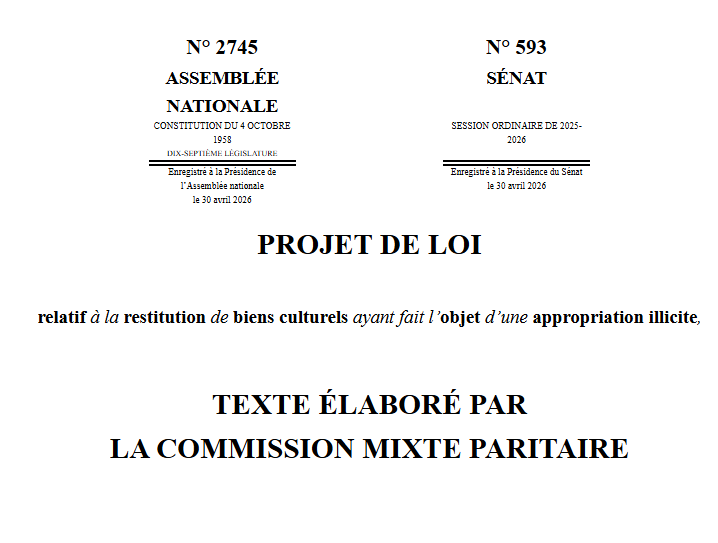 Conclusions de la commission mixte paritaire – Restitutions des biens culturels – 7 mai 2026