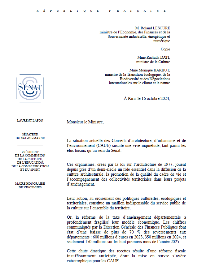 Saisine des ministres sur la situation des Conseils d&rsquo;architecture, d&rsquo;urbanisme et de l&rsquo;environnement (CAUE)